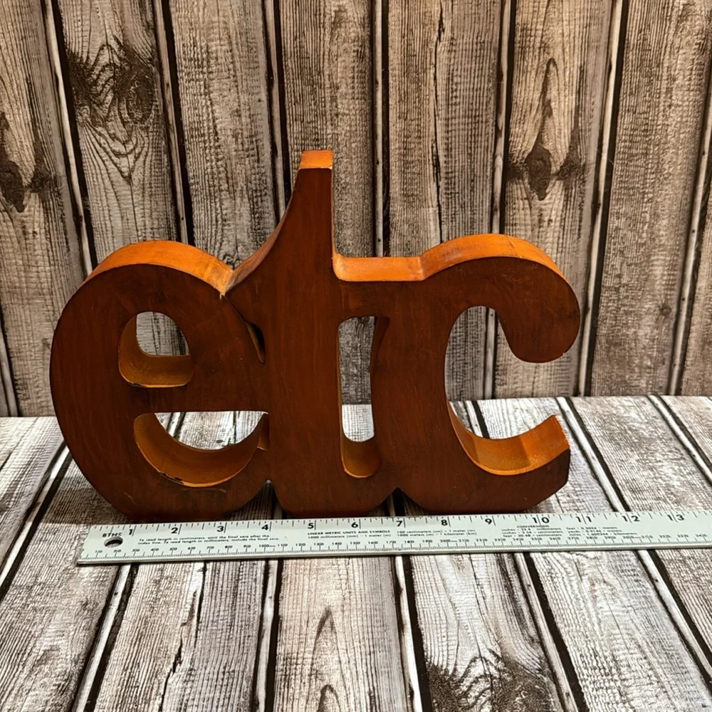 Retro Wooden Etc Carved Stained Block Letter Decorative Standing Art Sign